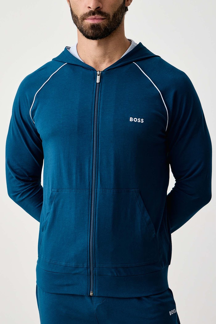 Суичър с цип и качулка мъжки от памук с еластан Mix&Match Jacket H BOSS 50515313 син