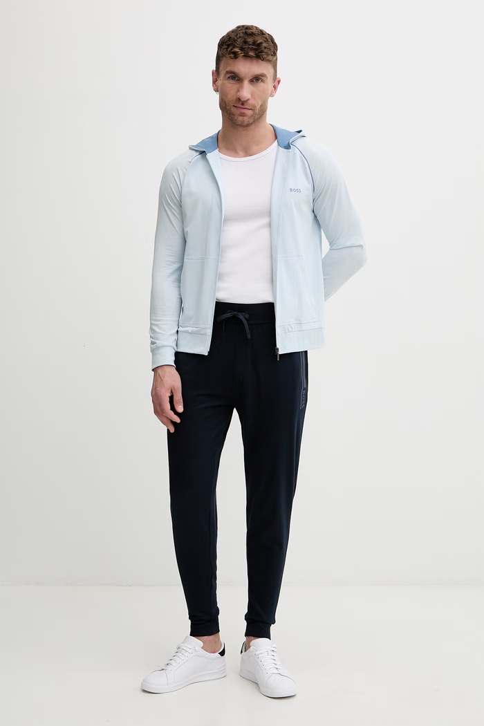 BOSS mikina na zips s kapucňou pánska bavlnená s elastanom Mix&Match Jacket H 50515313 modrá SS26