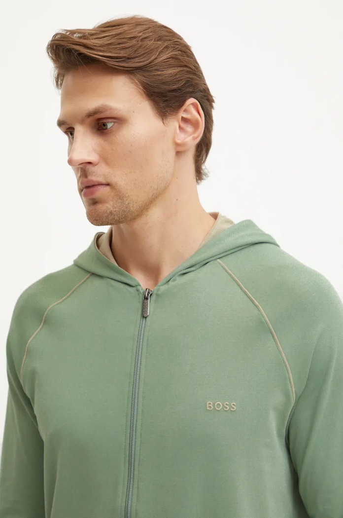 BOSS bluza rozpinana z kapturem męska bawełniana z elastanem Mix&Match Jacket H zielony 50515313