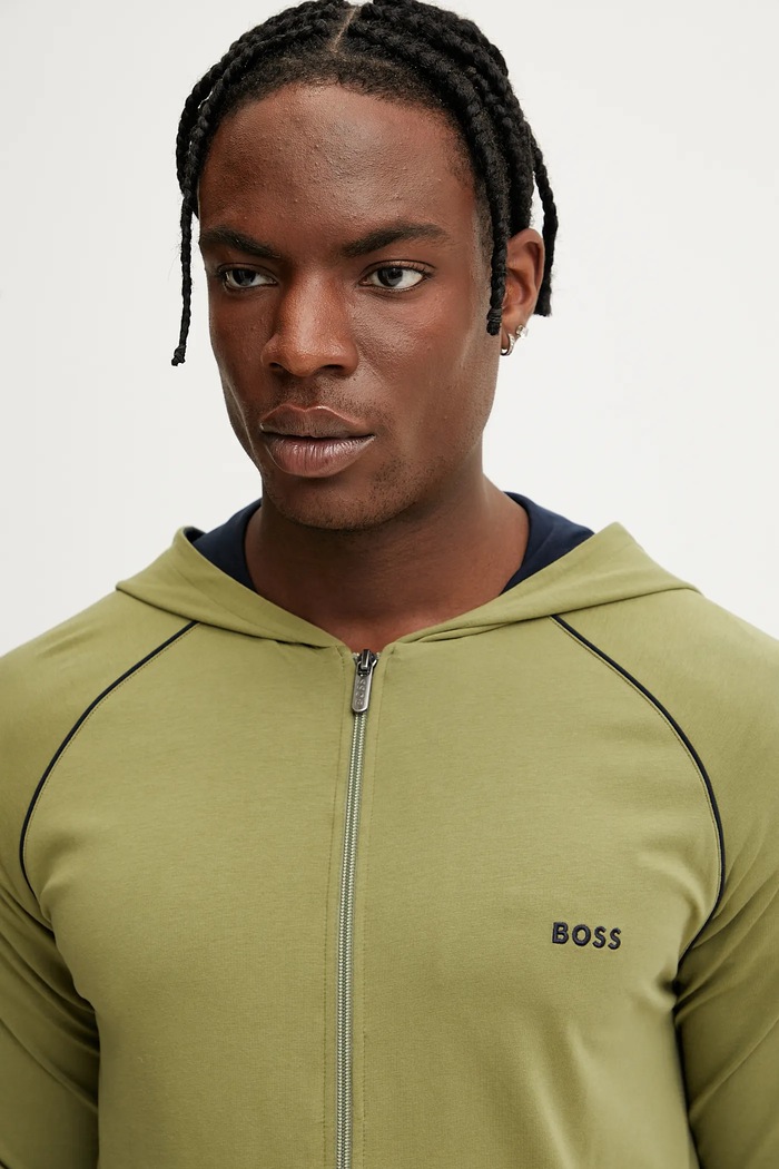 Hanorac cu fermoar și glugă pentru bărbați din bumbac cu elastan Mix&Match Jacket H BOSS 50515313 verde