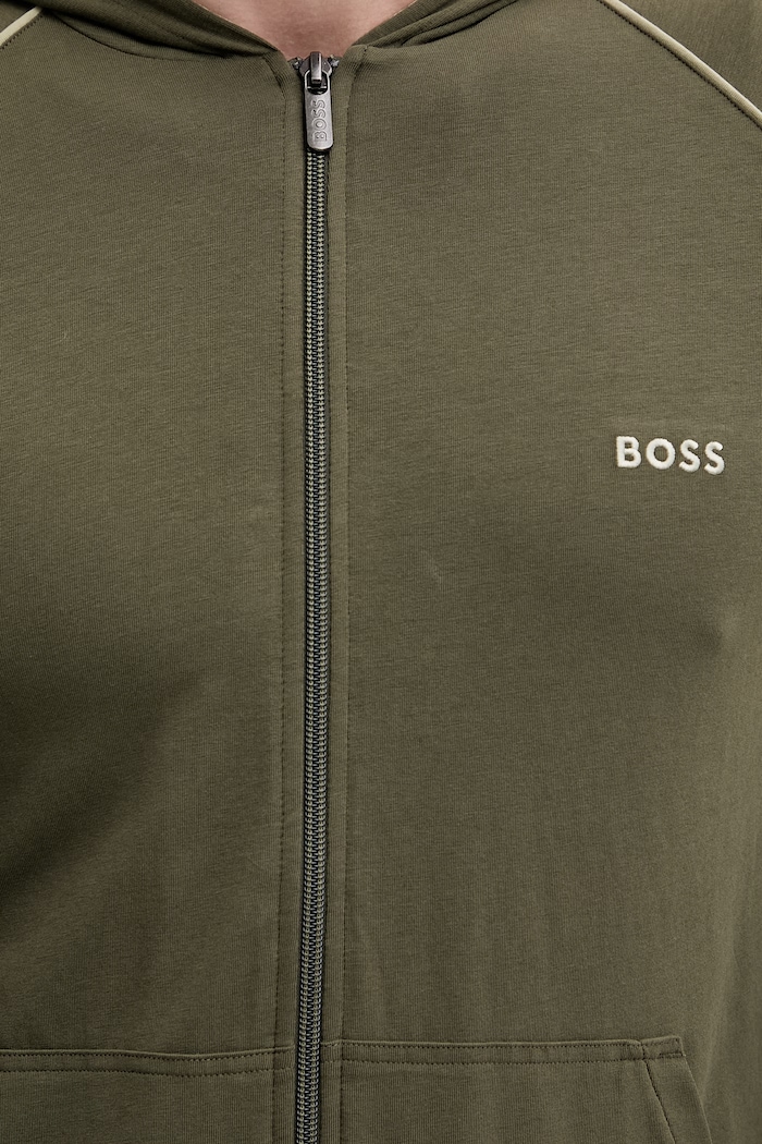 BOSS mikina na zips s kapucňou pánska bavlnená s elastanom Mix&Match Jacket H 50515313 zelená