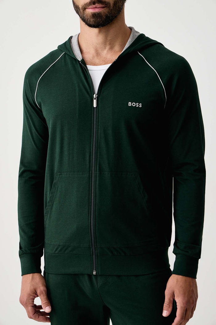 Суичър с цип и качулка мъжки от памук с еластан Mix&Match Jacket H BOSS 50515313 зелен