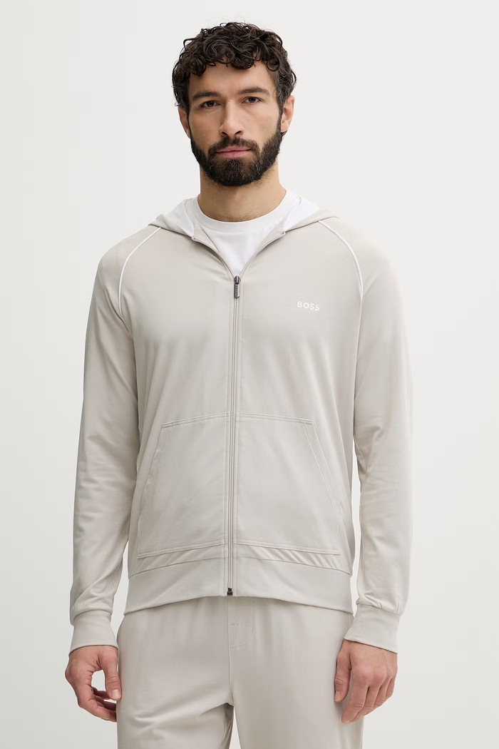 BOSS dukserica na zakopčavanje sa kapuljačom za muškarce od pamuka s elastanom Mix&Match Jacket H bež 50515313