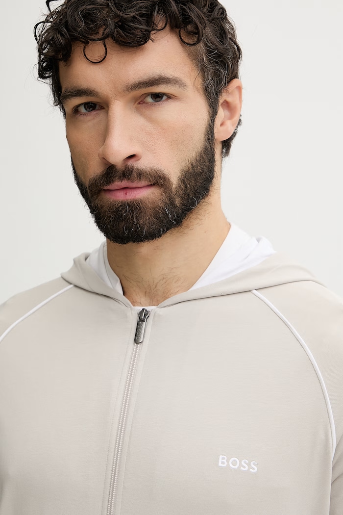 BOSS dukserica na zakopčavanje sa kapuljačom za muškarce od pamuka s elastanom Mix&Match Jacket H bež 50515313