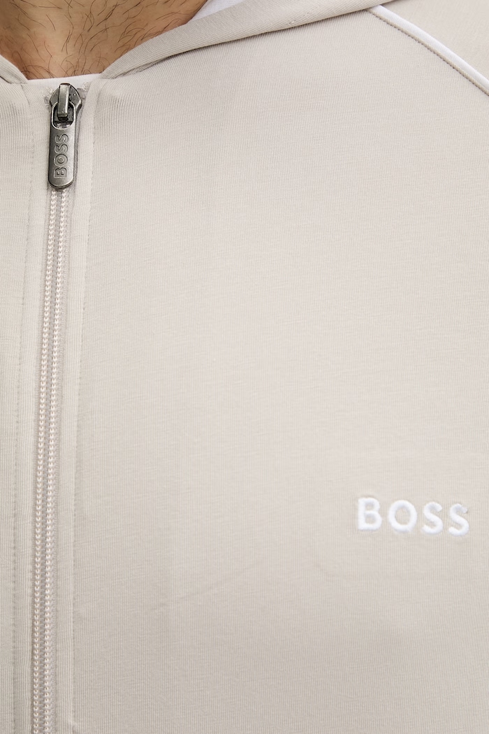 BOSS dukserica na zakopčavanje sa kapuljačom za muškarce od pamuka s elastanom Mix&Match Jacket H 50515313 bež