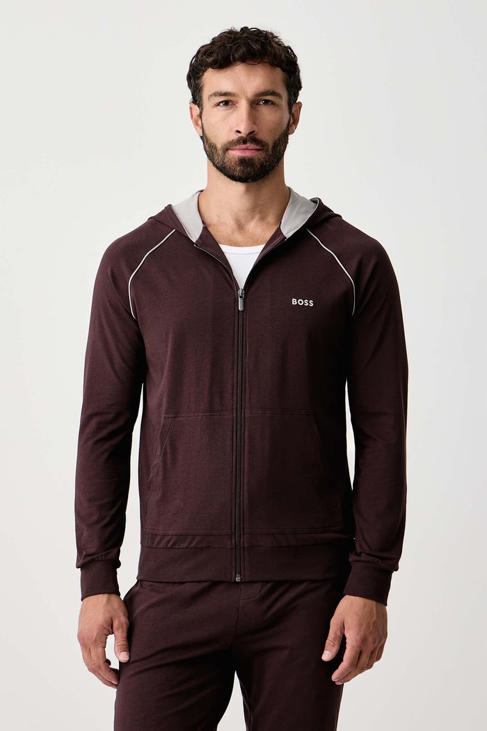BOSS Суичър с цип и качулка мъжки от памук с еластан Mix&Match Jacket H кафяв 50515313