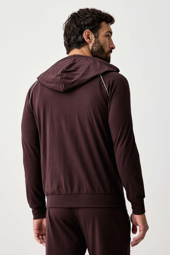 Дрехи BOSS Суичър с цип и качулка мъжки от памук с еластан Mix&Match Jacket H 50515313 кафяв