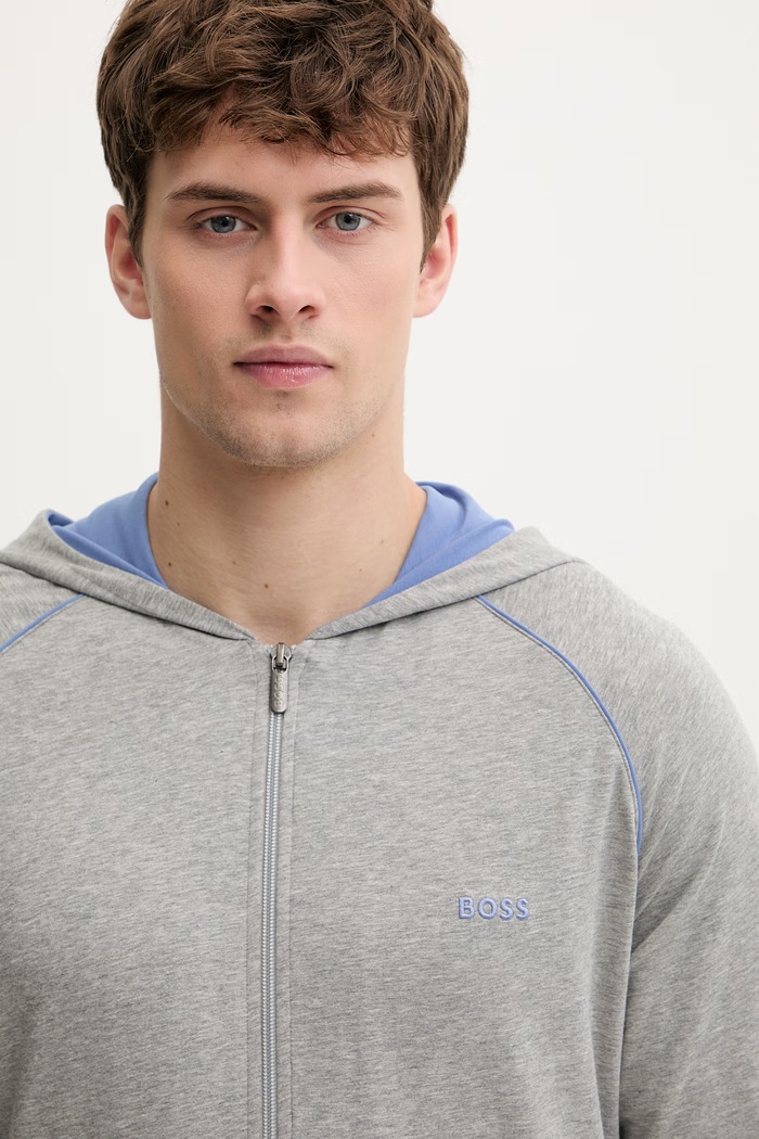 BOSS mikina na zips s kapucňou pánska bavlnená s elastanom Mix&Match Jacket H 50515313 sivá