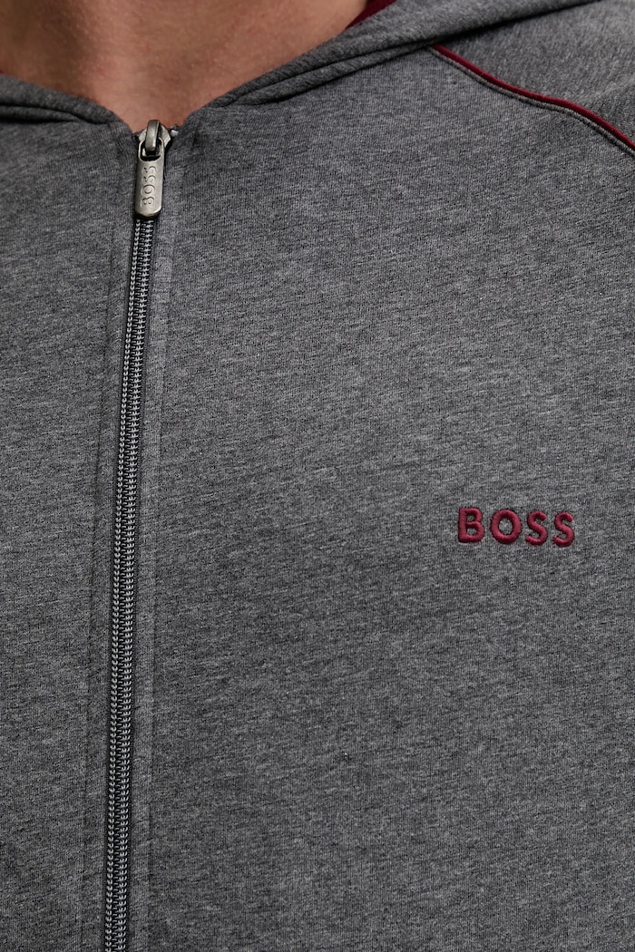 BOSS mikina na zips s kapucňou pánska bavlnená s elastanom Mix&Match Jacket H 50515313 sivá