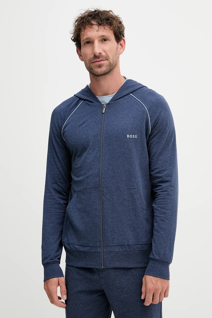 BOSS суичър с цип и качулка мъжки от памук с еластан Mix&Match Jacket H син 50515313