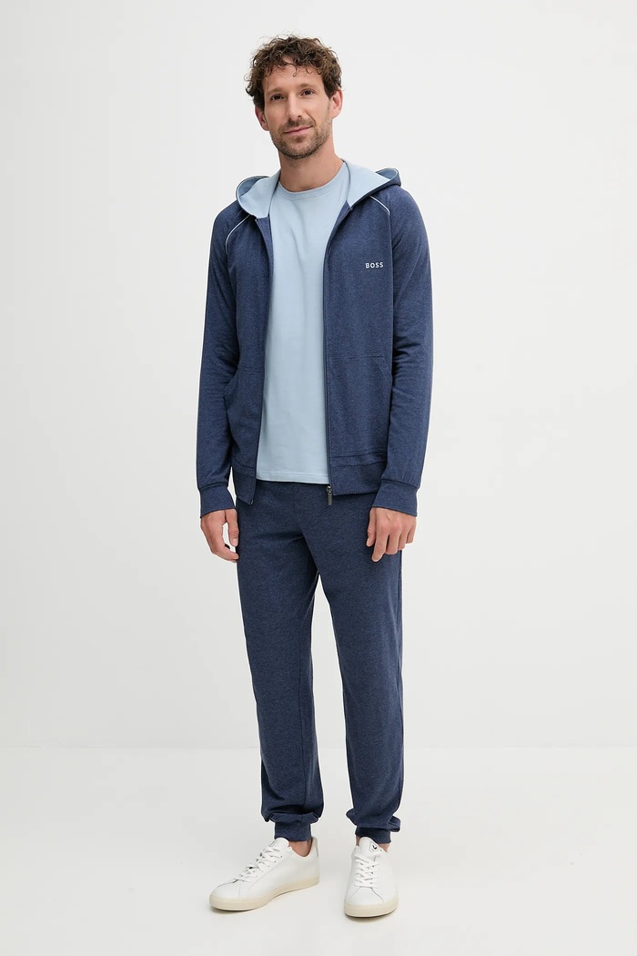 BOSS суичър с цип и качулка мъжки от памук с еластан Mix&Match Jacket H 50515313 син SS26