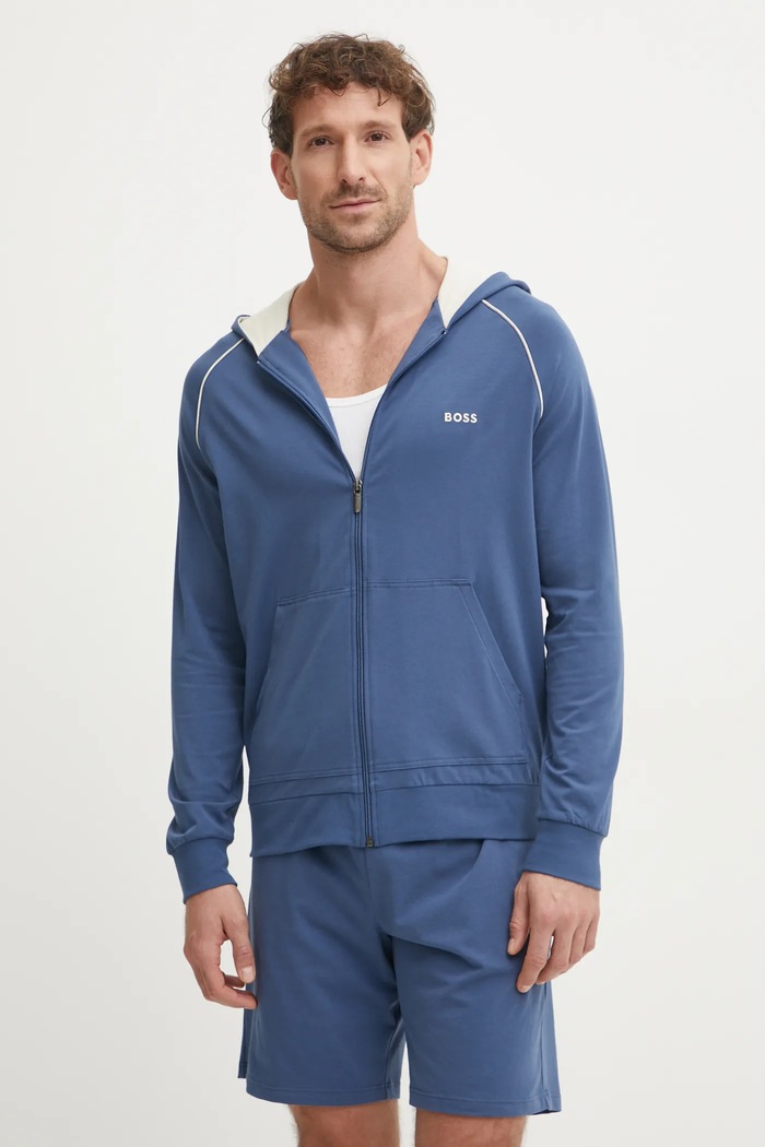BOSS hanorac cu fermoar și glugă pentru bărbați din bumbac cu elastan Mix&Match Jacket H albastru 50515313