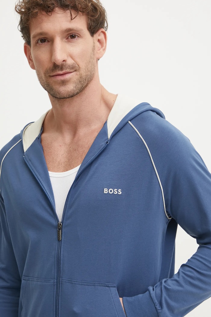 BOSS hanorac cu fermoar și glugă pentru bărbați din bumbac cu elastan Mix&Match Jacket H albastru 50515313
