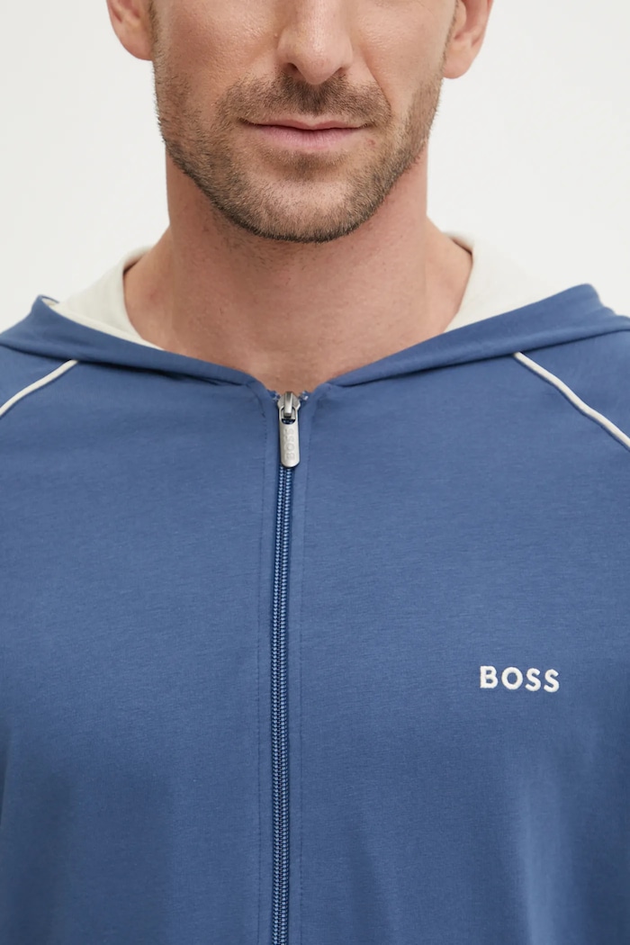 BOSS hanorac cu fermoar și glugă pentru bărbați din bumbac cu elastan Mix&Match Jacket H 50515313 albastru