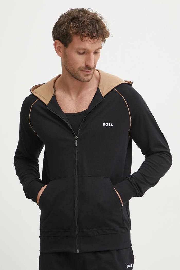 BOSS rozepínací mikina s kapucí pánská bavlněná s elastanem Mix&Match Jacket H černá 50515313