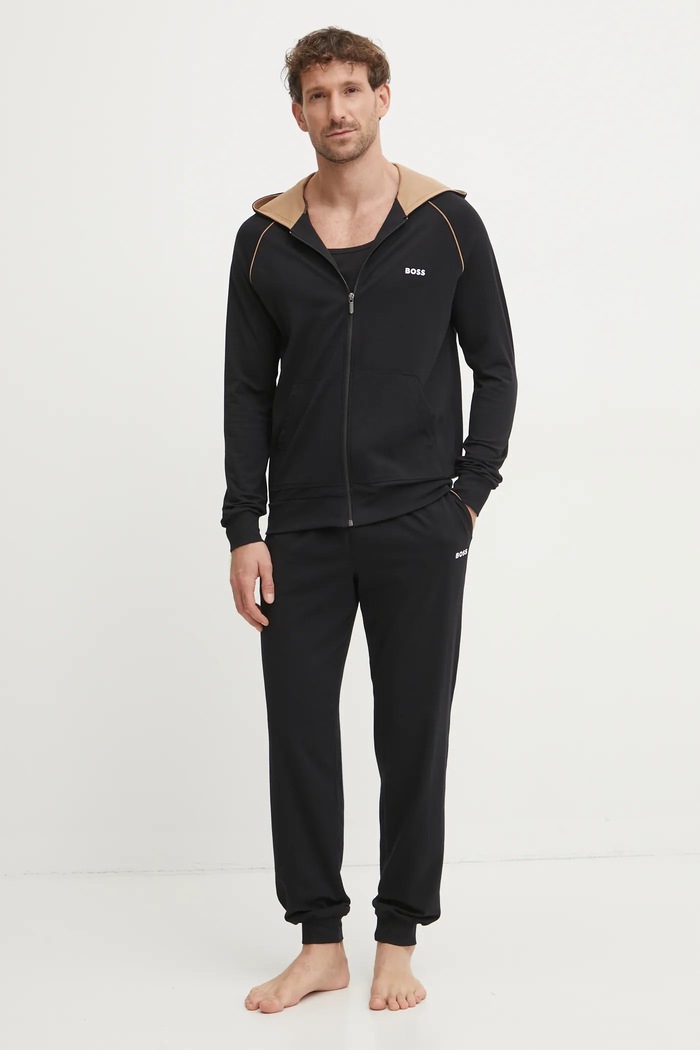 BOSS rozepínací mikina s kapucí pánská bavlněná s elastanem Mix&Match Jacket H 50515313 černá SS26