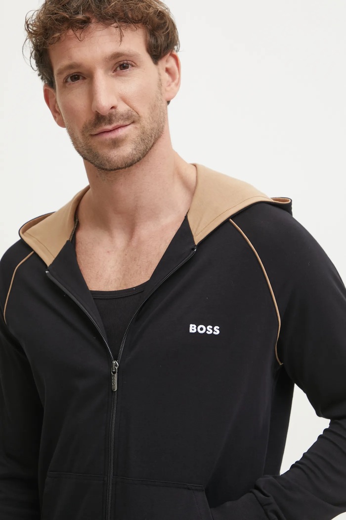 BOSS rozepínací mikina s kapucí pánská bavlněná s elastanem Mix&Match Jacket H černá 50515313