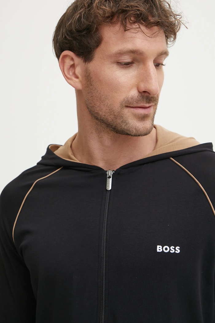 BOSS rozepínací mikina s kapucí pánská bavlněná s elastanem Mix&Match Jacket H 50515313 černá