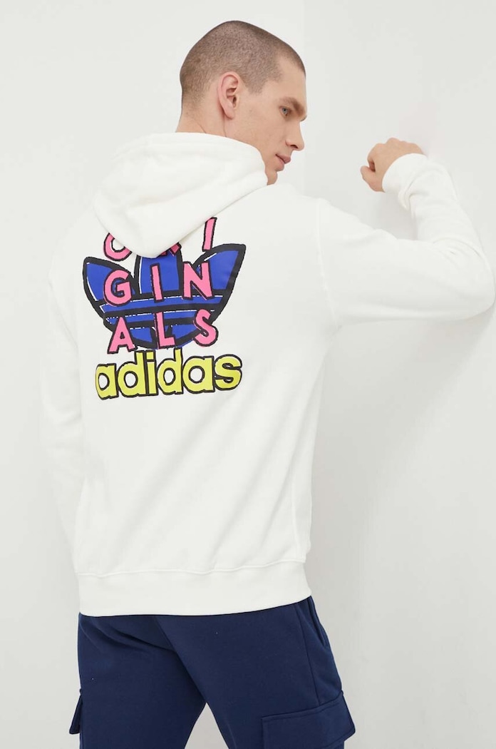 Bavlněná mikina adidas Originals s kapucí béžová IS2916