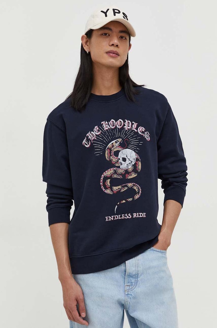 Βαμβακερή μπλούζα The Kooples χωρίς κουκούλα σκούρο μπλε HSWE28005K