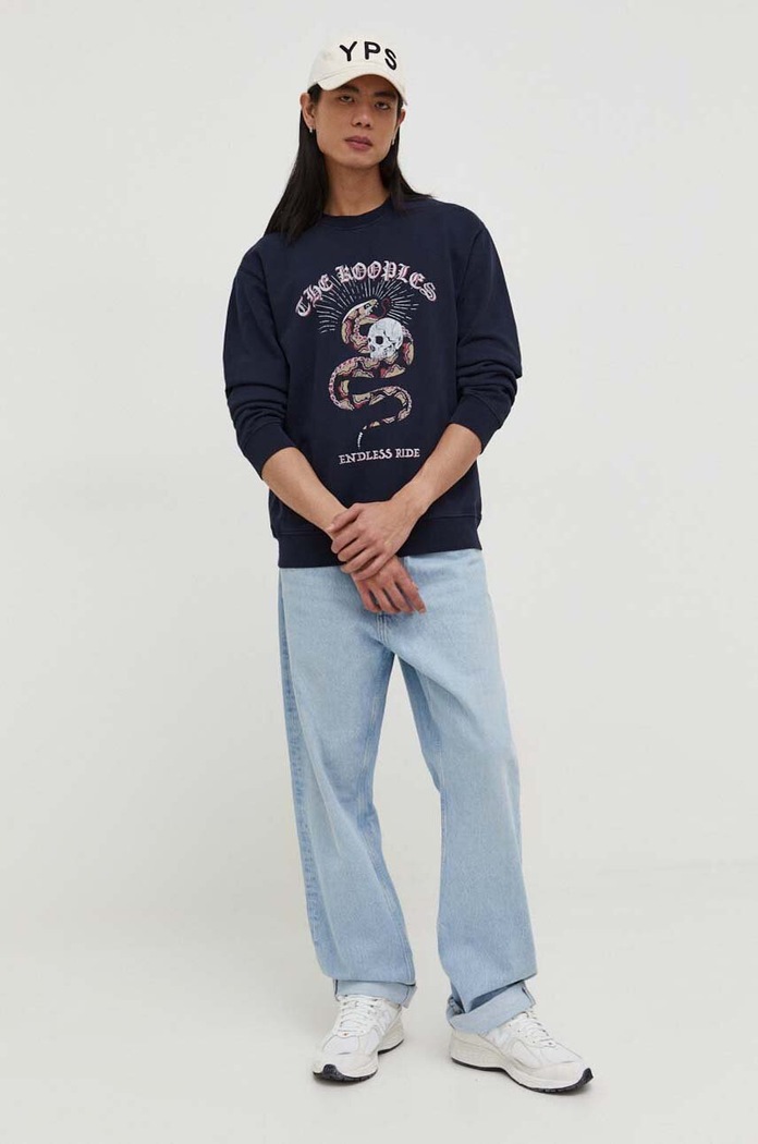 Βαμβακερή μπλούζα The Kooples HSWE28005K σκούρο μπλε SS24