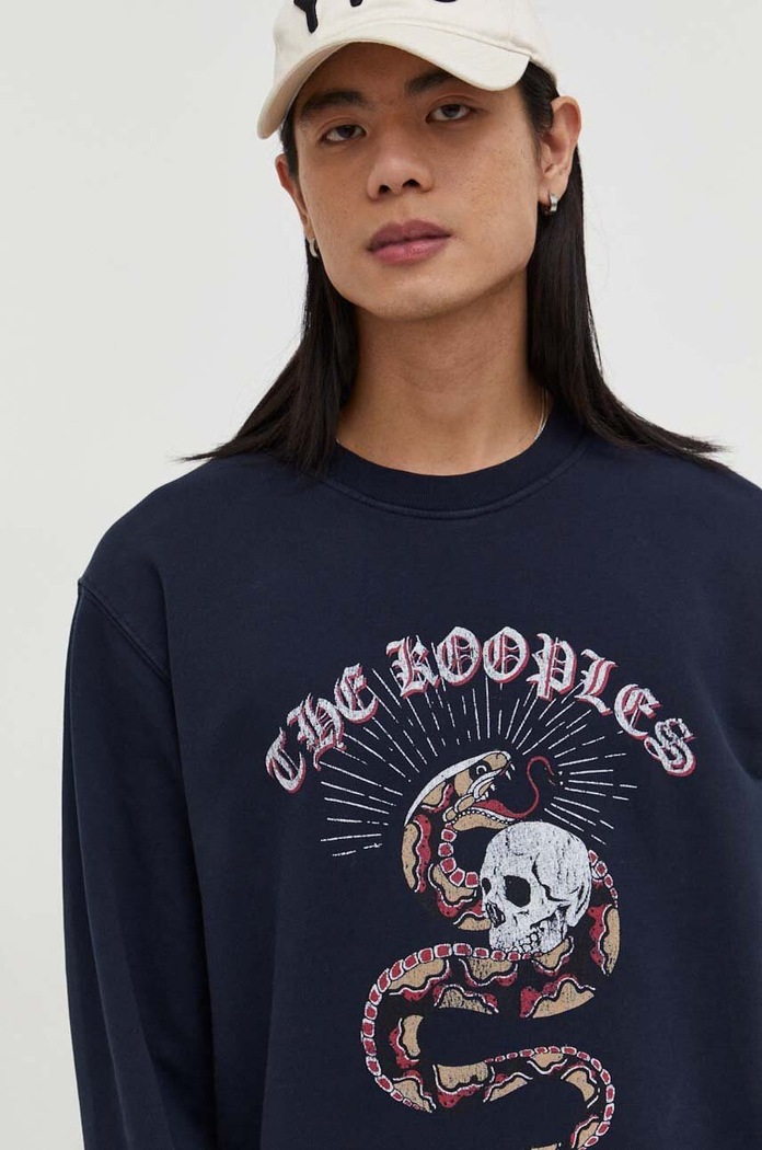 Βαμβακερή μπλούζα The Kooples σκούρο μπλε HSWE28005K