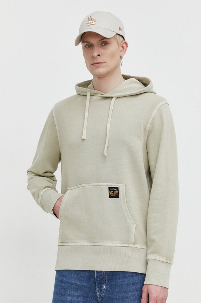 Bavlněná mikina Superdry s kapucí béžová M2013078A.2LH