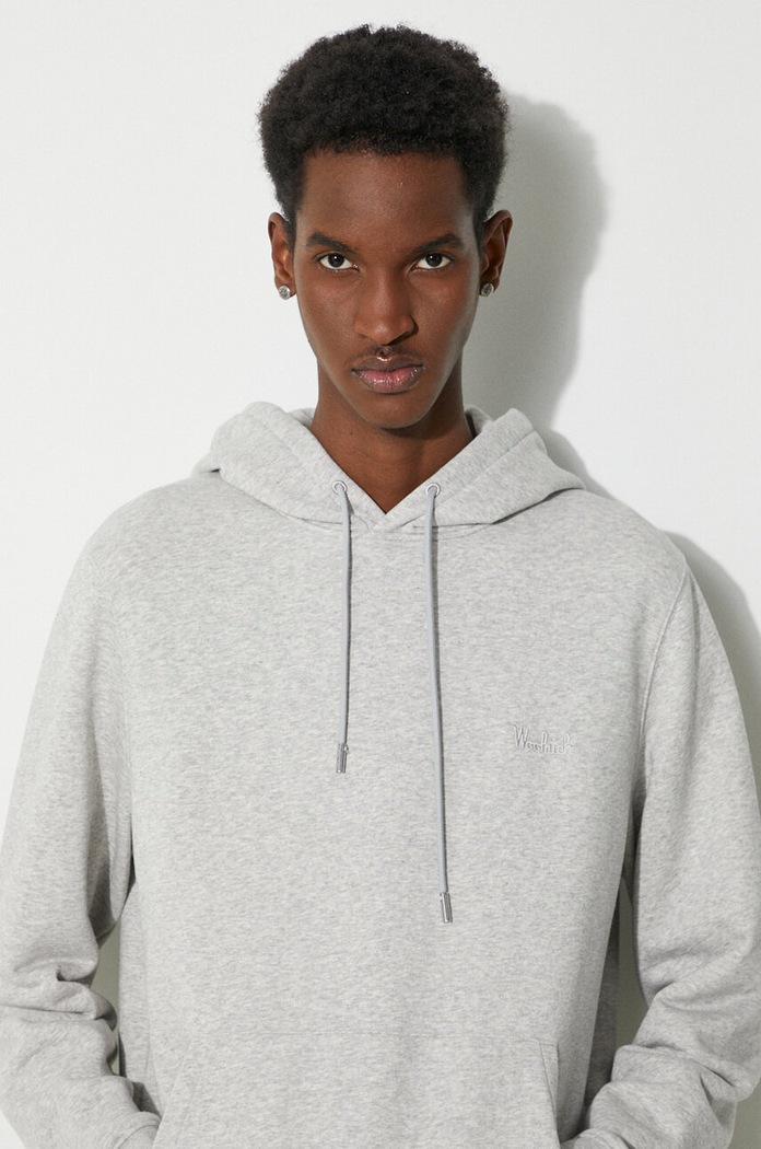 Mikina Woolrich Logo Script Hoodie směs šedá CFWOSW0224MRUT3684