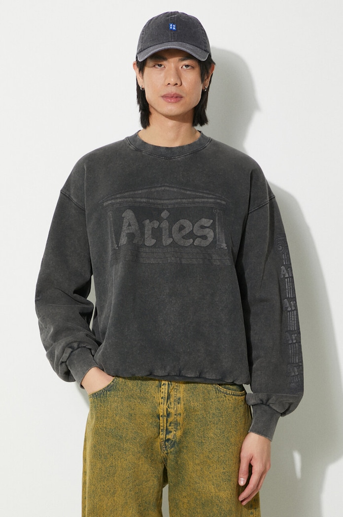 Aries pamut melegítőfelső Aged Ancient Column Sweat pamut fekete SUAR20033X