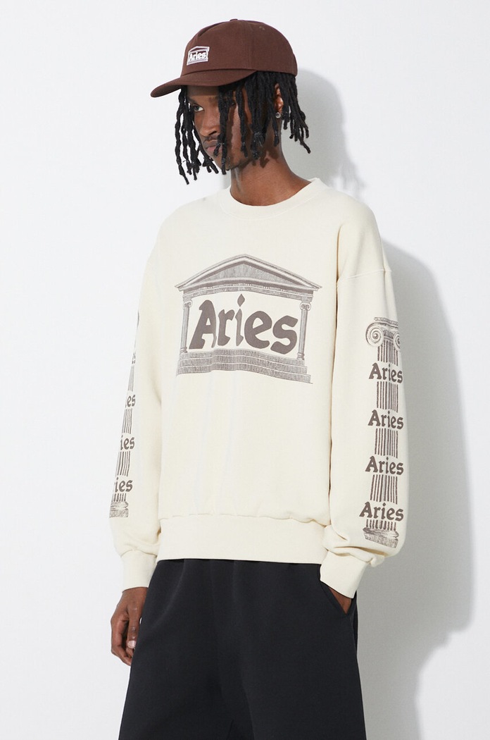 Aries pamut melegítőfelső Ancient Column Sweat pamut bézs SUAR20034