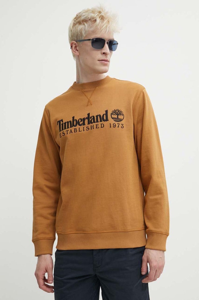 Mikina Timberland bez kapuce hnědá TB0A2FEQP471
