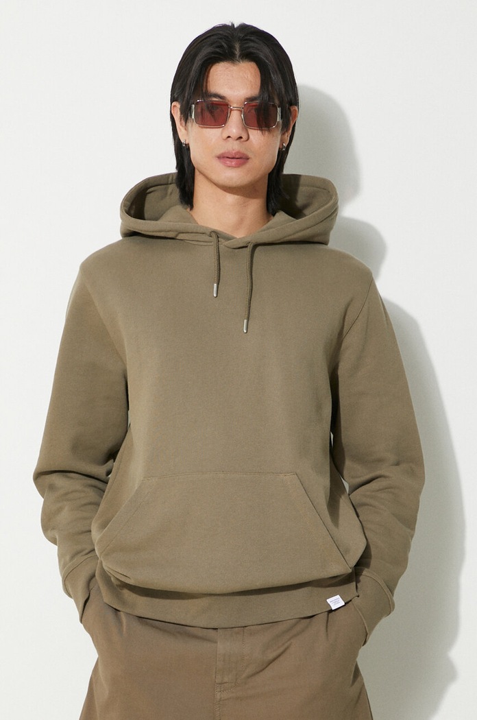 Bavlněná mikina Norse Projects Vagn Slim Organic s kapucí zelená N20.1276.8076