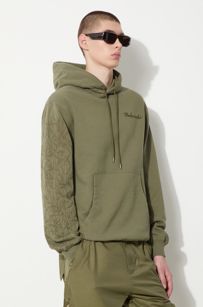 Βαμβακερή μπλούζα Maharishi Dragon Bamboo Hooded Sweat απλικέ πράσινο 5075.OLIVE