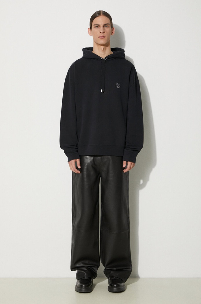 Хлопковая кофта Maison Kitsuné Bold Fox Head Patch Oversize Hoodie LM00705KM0001 чёрный AA00