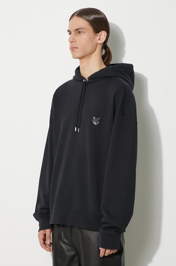 Хлопковая кофта Maison Kitsuné Bold Fox Head Patch Oversize Hoodie чёрный LM00705KM0001