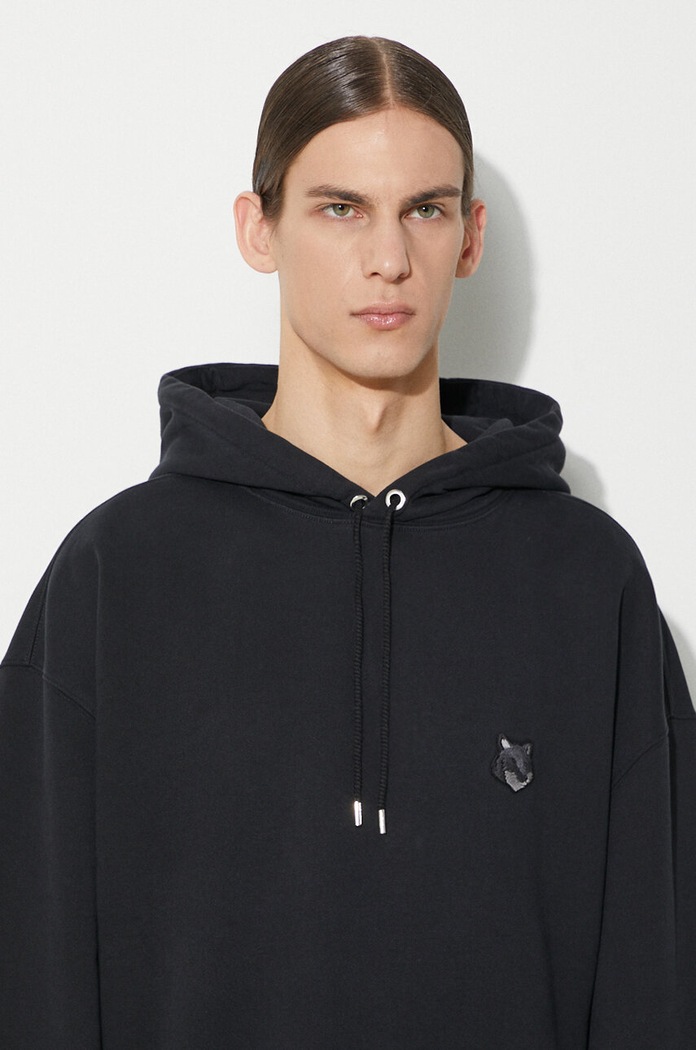 Хлопковая кофта Maison Kitsuné Bold Fox Head Patch Oversize Hoodie LM00705KM0001 чёрный