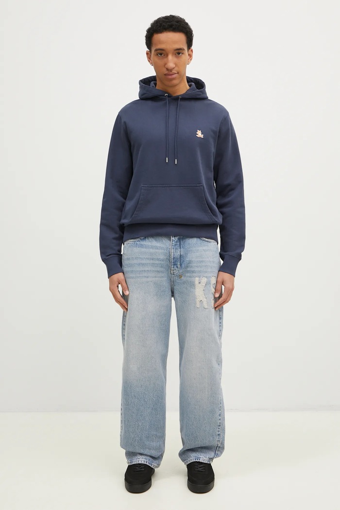 Хлопковая кофта Maison Kitsuné Chillax Patch Regular Hoodie LM00706KM0001 тёмно-синий