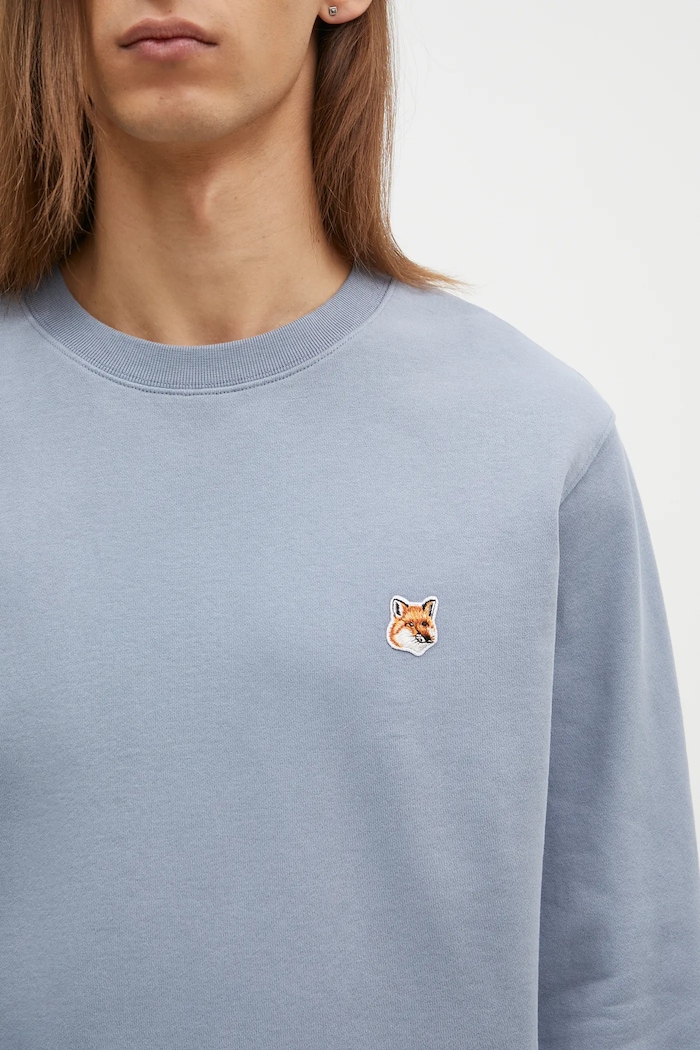 Bavlněná mikina Maison Kitsuné Fox Head Patch Regular Sweatshirt modrá LM00301KM0001