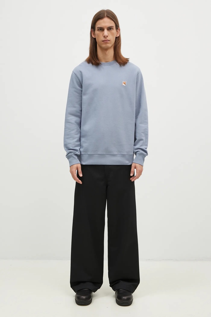 Bavlněná mikina Maison Kitsuné Fox Head Patch Regular Sweatshirt LM00301KM0001 modrá