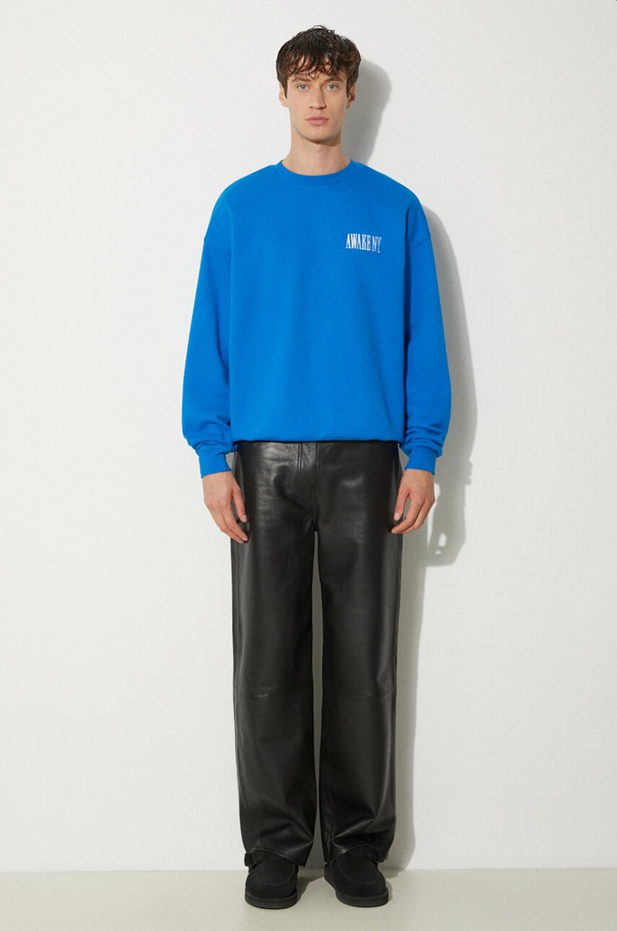 Βαμβακερή μπλούζα Awake NY Awake Crewneck SP24.CN002 μπλε SS24
