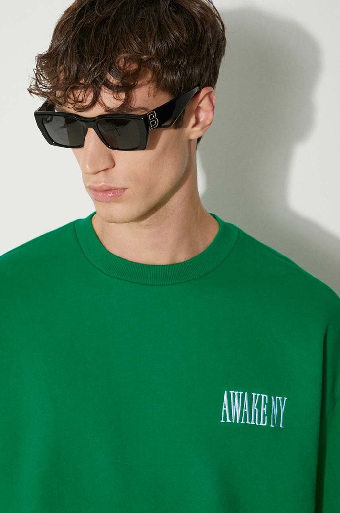 Awake NY bluza bawełniana Awake Crewneck SP24.CN002 zielony