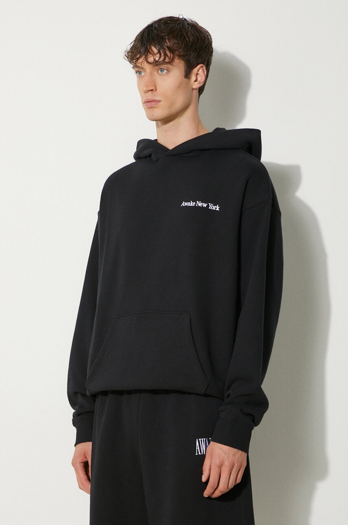 Awake NY bluza bawełniana Serif Hoodie czarny SP24.HD003