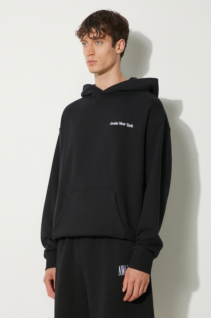 Awake NY bluza bawełniana Serif Hoodie czarny SP24.HD003