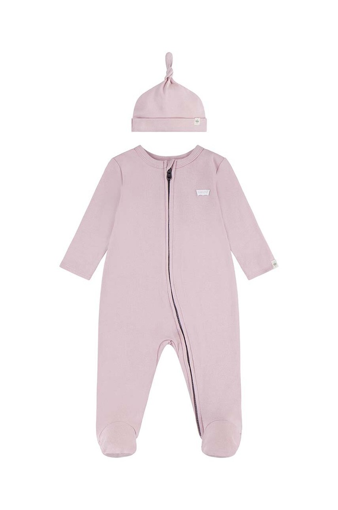 Pamučni kombinezon za bebe Levi's LVN FOOTED COVERALL & HAT SET roza 6EK247.G