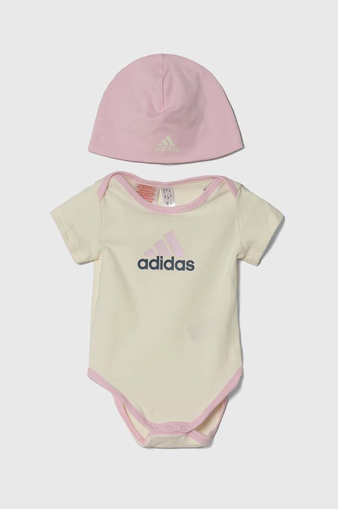 Βρεφικός σκούφος και κορμάκι adidas μπεζ IQ4109