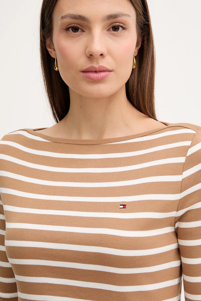 Tommy Hilfiger majica dugih rukava za žene od pamuka bež WW0WW40589
