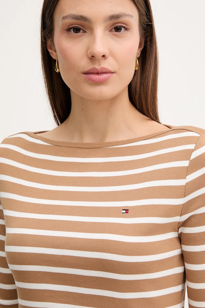 Tommy Hilfiger majica dugih rukava za žene od pamuka bež WW0WW40589