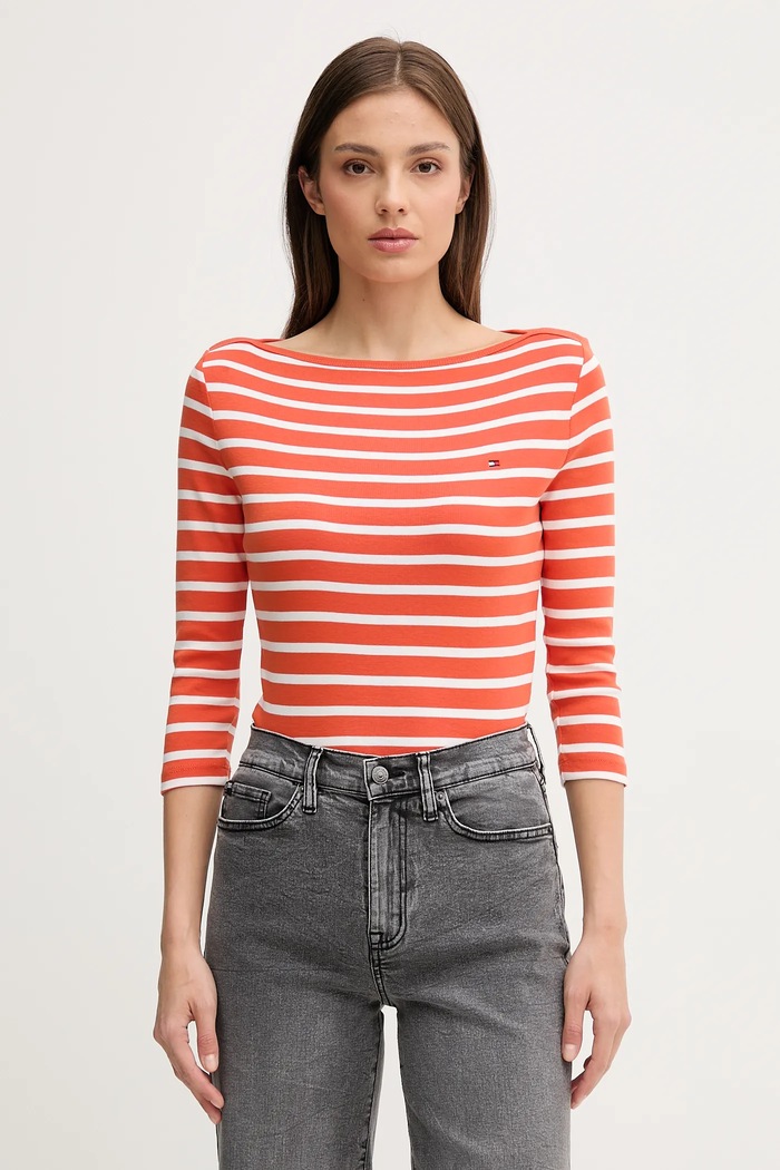 Tommy Hilfiger Majica z dolgimi rokavi ženska bombažna Bombaž oranžna WW0WW40589