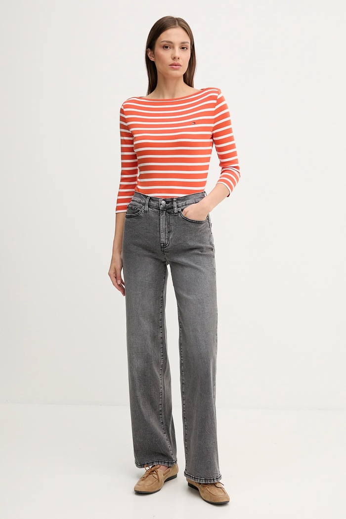 Tommy Hilfiger Majica z dolgimi rokavi ženska bombažna WW0WW40589 oranžna AA00