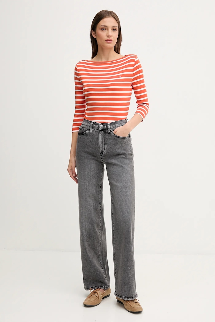 Tommy Hilfiger Majica z dolgimi rokavi ženska bombažna WW0WW40589 oranžna AA00
